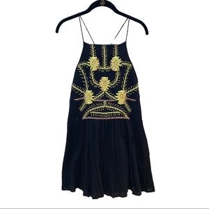 PIPER by Townsen thin strap racerback hand embroidered dress black small boho